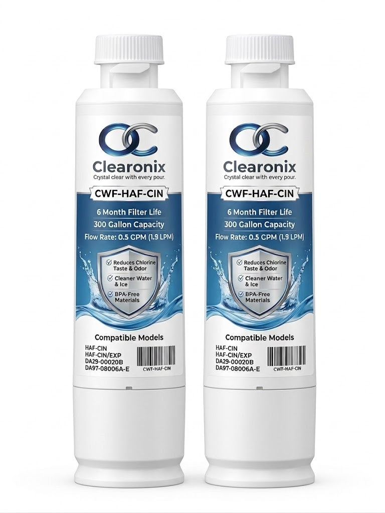Clearonix CWF-HAF-CIN Refrigerator Water Filter Replacement Compatible with Samsung HAF-CIN/EXP, DA29-00020B, DA29-00020A – 2 Pack
