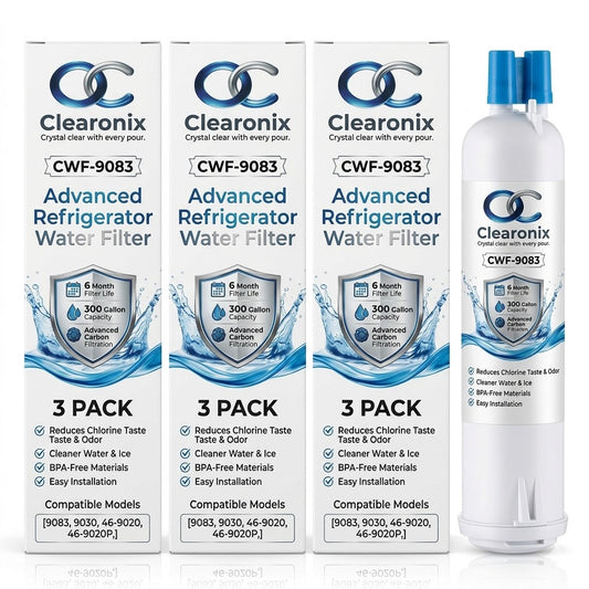 Clearonix CWF9083A Water Filter Replacement Compatible with Kenmore 9083, 469083, 9030, 46-9030, 9020 | Premium Carbon Filtration for Cleaner Water & Ice | 3 Pack