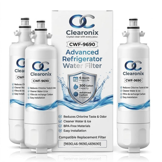 Clearonix CWF9690A Water Filter Replacement Compatible with Kenmore 9690, 469690, LG LT700P, ADQ36006101, ADQ36006102, ADQ36006108 | Premium Carbon Filtration for Cleaner Water & Ice | 3 Pack