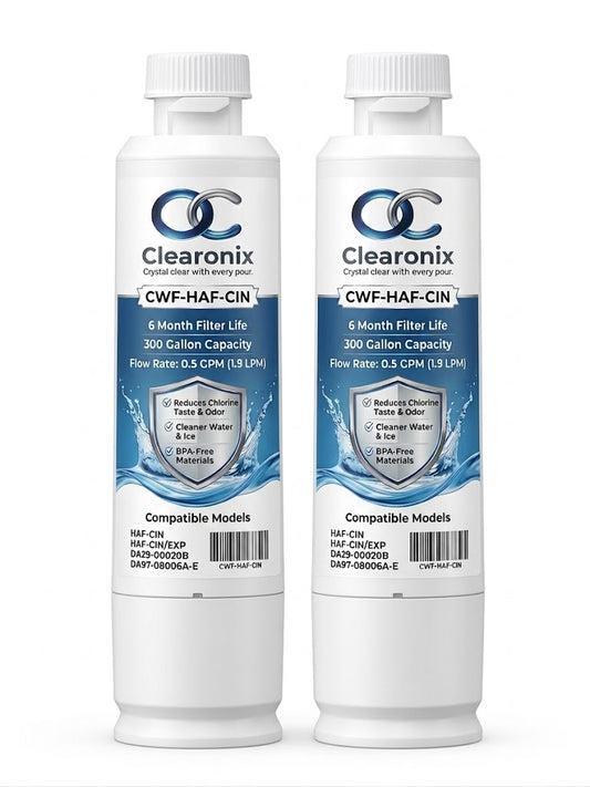 Clearonix CWF-HAF-CIN Refrigerator Water Filter Replacement Compatible with Samsung HAF-CIN/EXP, DA29-00020B, DA29-00020A – 2 Pack