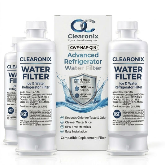 Clearonix CWF-HAF-QIN Refrigerator Water Filter Replacement Compatible with Samsung HAF-QIN/EXP, DA97-17376B, DA97-08006A-B – 3 Pack