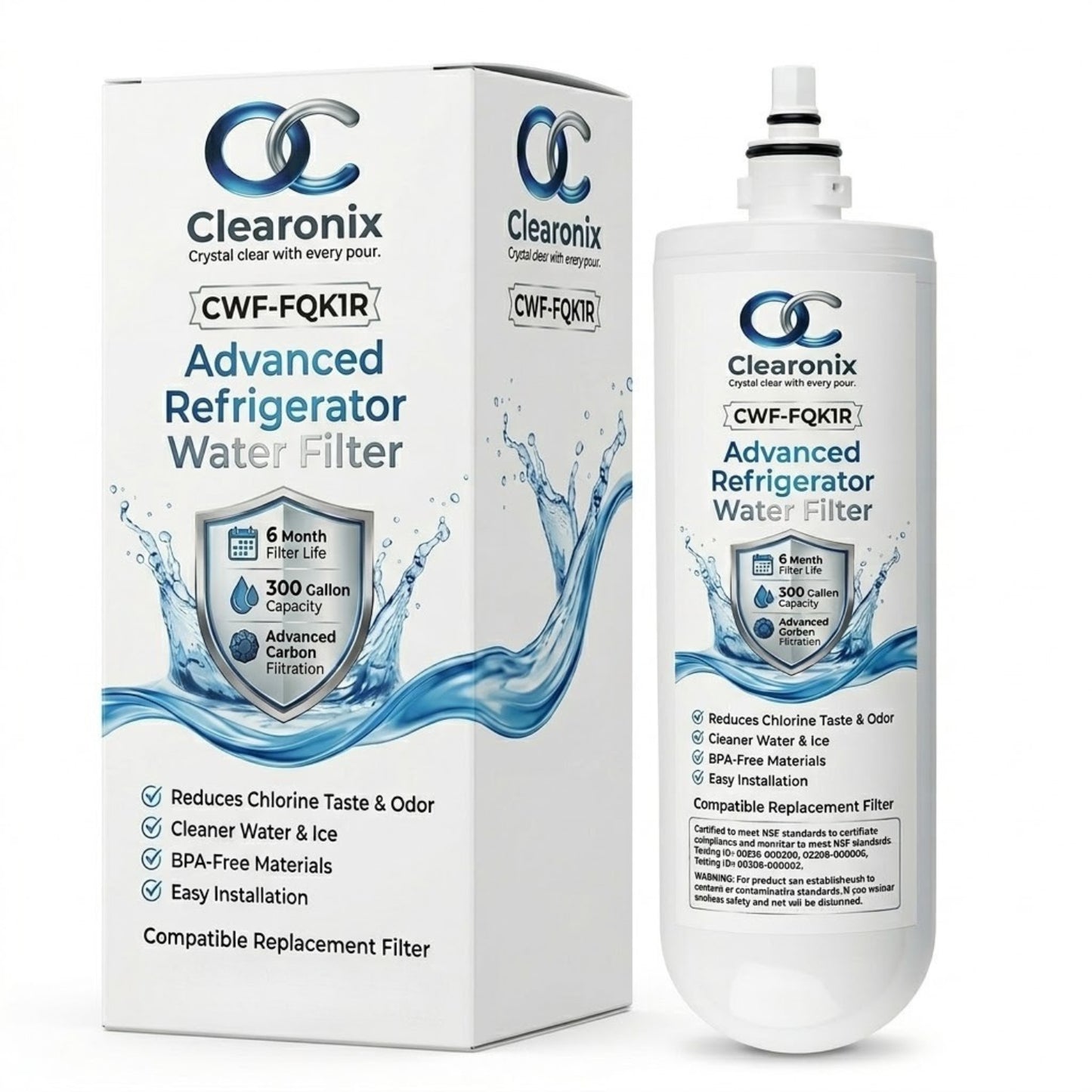 Clearonix CWF-FQK1R Water Filter Replacement Compatible with GE FQK1R, GXK185KBL, GXK185KNN, GXK185KCS