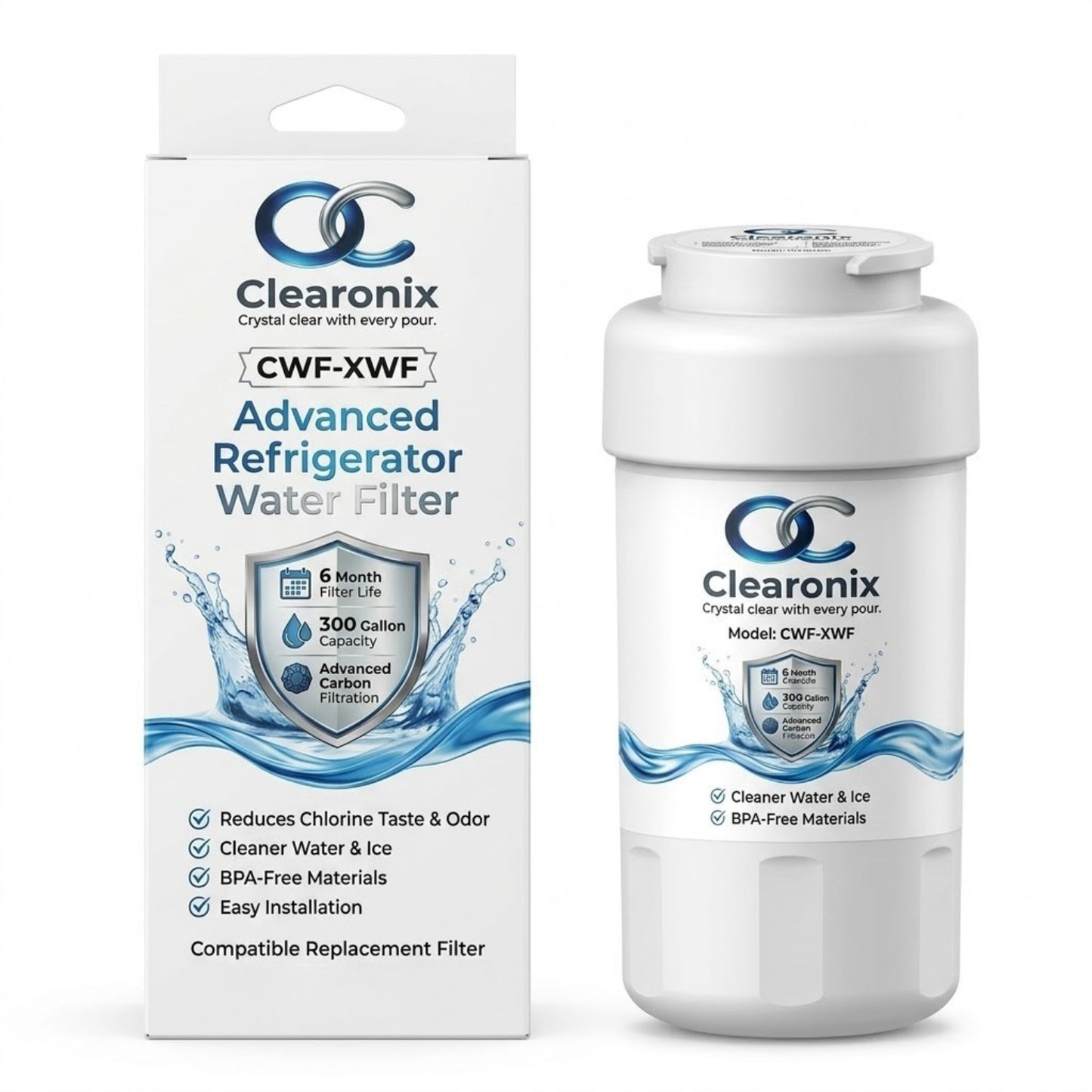 Clearonix CWF-MWF Refrigerator Water Filter Replacement Compatible with GE MWF, GWF, GWF, MWFA, HDX FMG-1